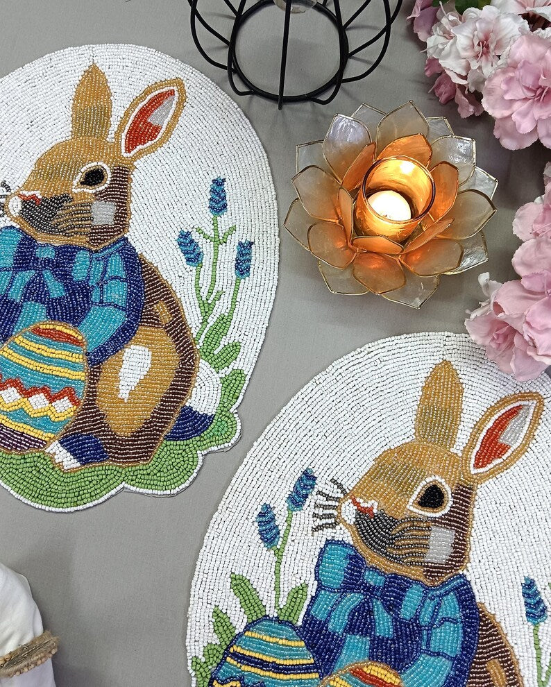Set de table en perles de verre lapin Pâques 15x12 pouces multicolore
