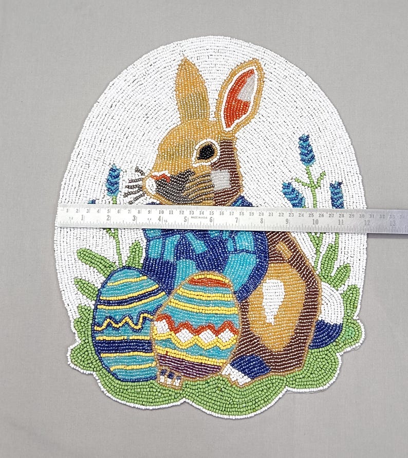 Set de table en perles de verre lapin Pâques 15x12 pouces multicolore