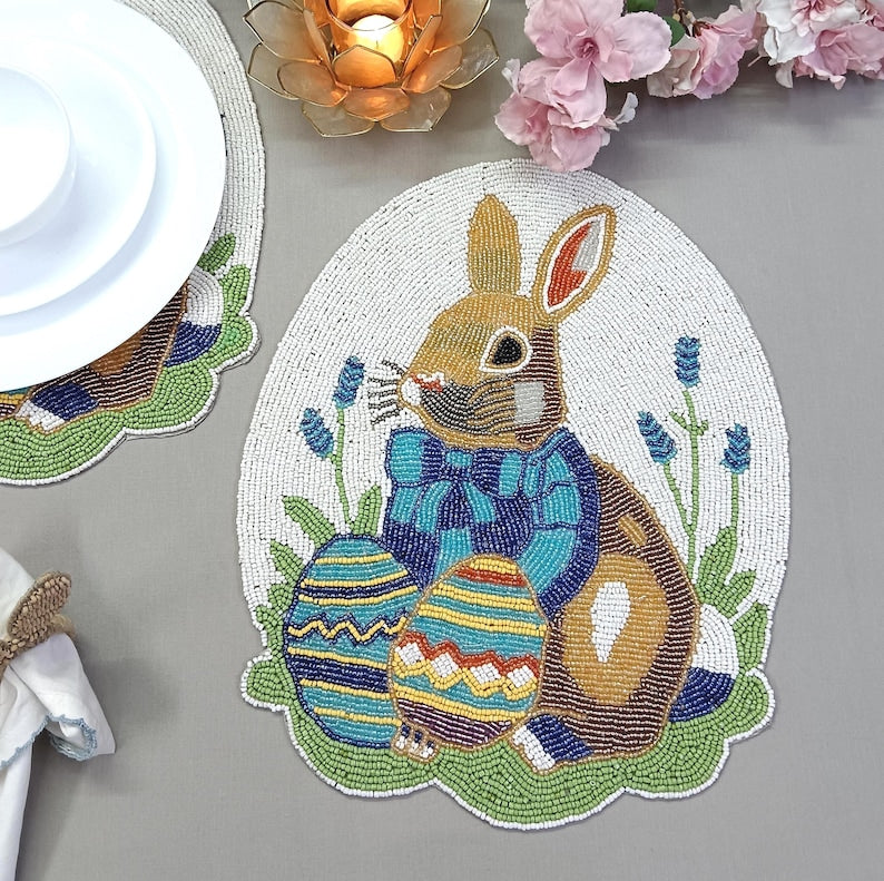 Set de table en perles de verre lapin Pâques 15x12 pouces multicolore
