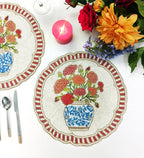 Set de table en perles de verre fait main, 14 pouces, rouge et blanc