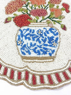 Set de table en perles de verre fait main, 14 pouces, rouge et blanc