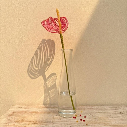 Anthurium Artificiel en Perles de Rocaille Fait Main Rose Rouge Tige Tropicale Décoration Florale pour la Maison