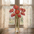 Anthurium Artificiel en Perles de Rocaille Fait Main Rose Rouge Tige Tropicale Décoration Florale pour la Maison