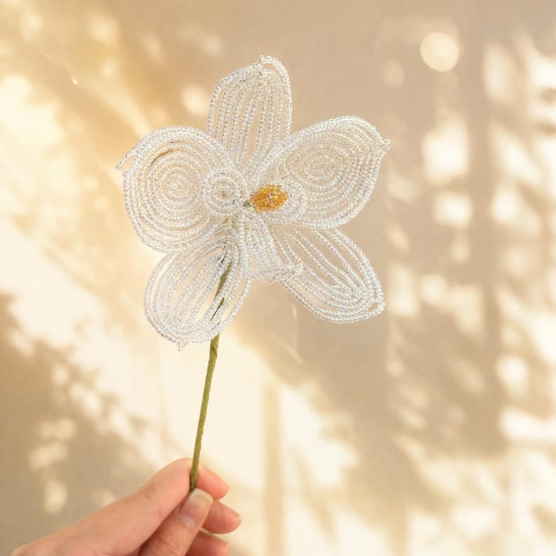 Tige d'orchidée en perles de rocaille, artisanale, 30-35 cm, rose/rouge/blanc, décoration florale éternelle