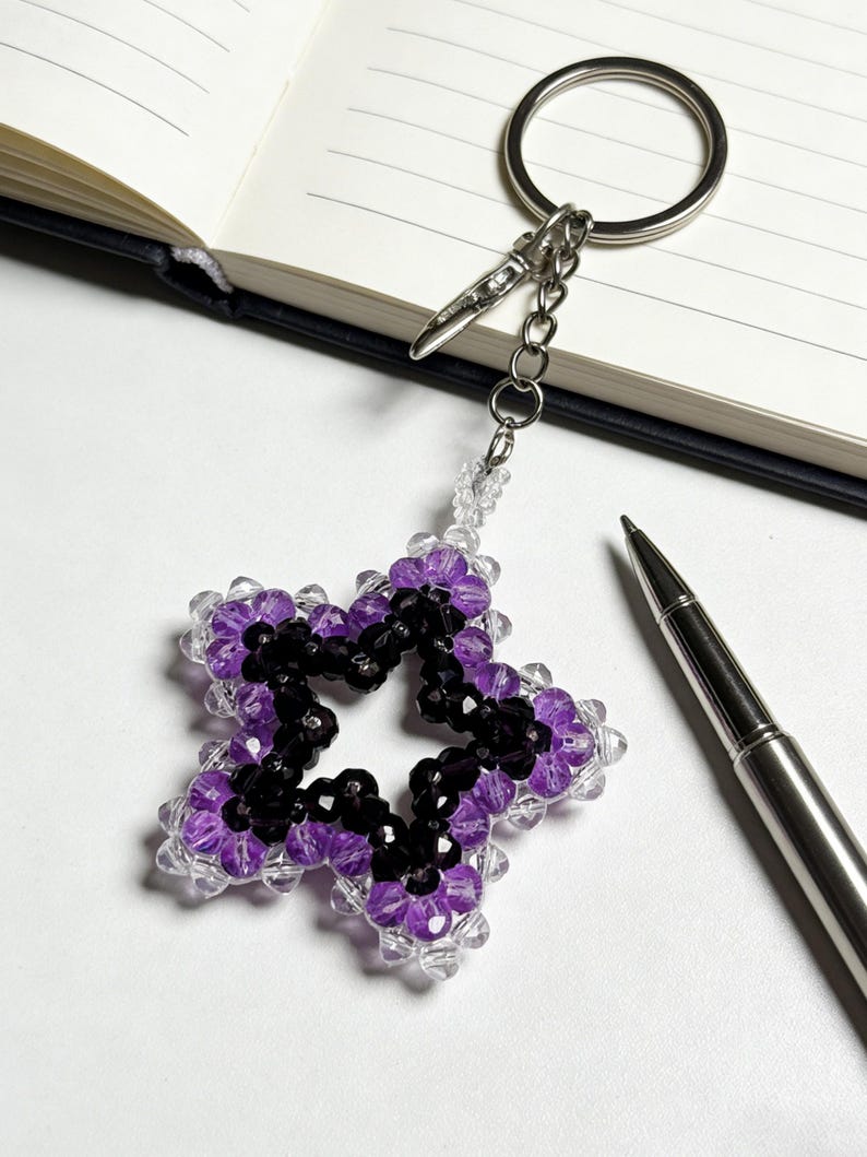 Porte-clés étoile en perles de cristal 3D, pendentif pour sac, accessoire coloré