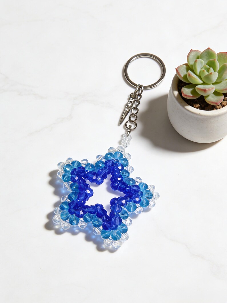 Porte-clés étoile en perles de cristal 3D, pendentif pour sac, accessoire coloré