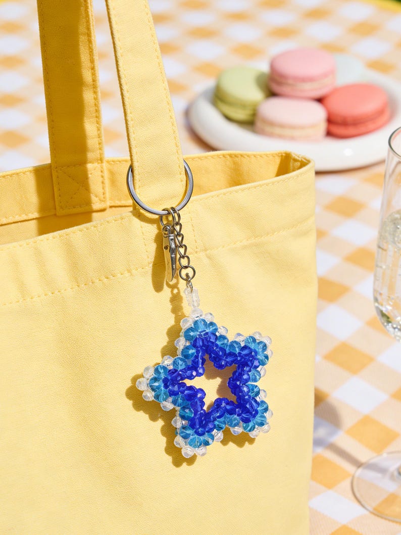 Porte-clés étoile en perles de cristal 3D, pendentif pour sac, accessoire coloré