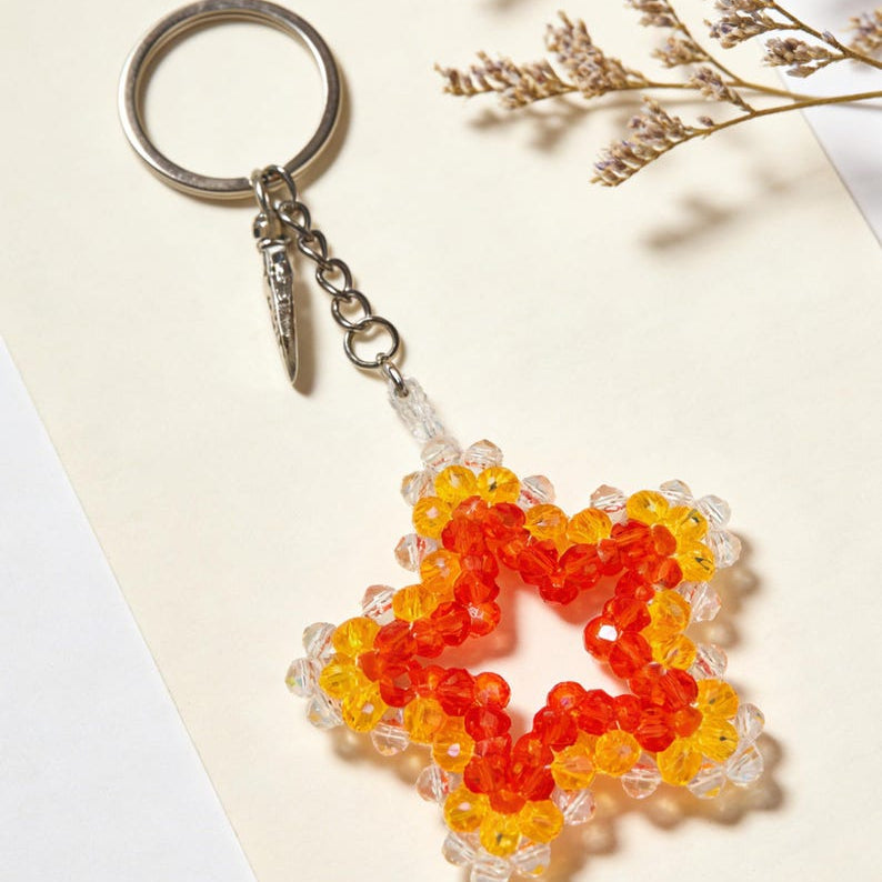 Porte-clés étoile en perles de cristal 3D, pendentif pour sac, accessoire coloré