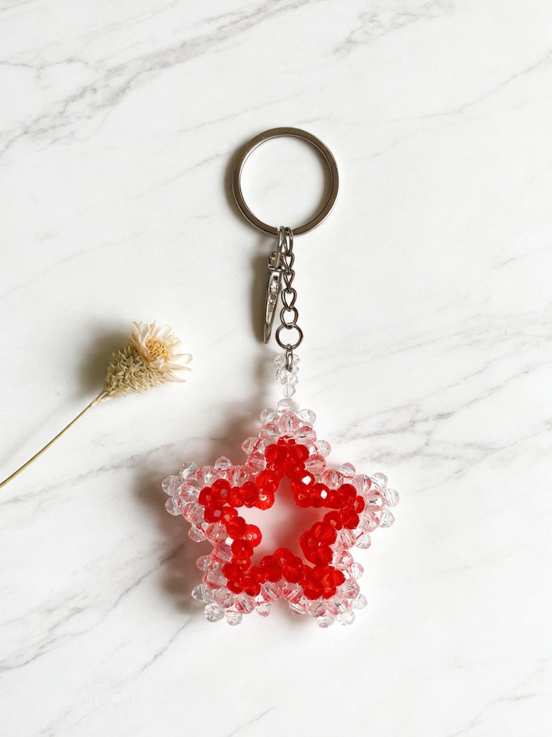 Porte-clés étoile en perles de cristal 3D, pendentif pour sac, accessoire coloré