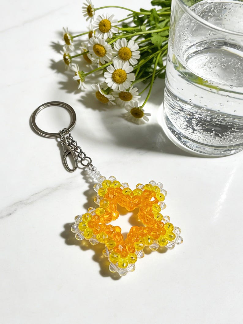 Porte-clés étoile en perles de cristal 3D, pendentif pour sac, accessoire coloré