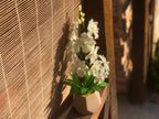 Sculpture d'orchidée en perles blanche artificielle, fleur en pot, ornement de bureau