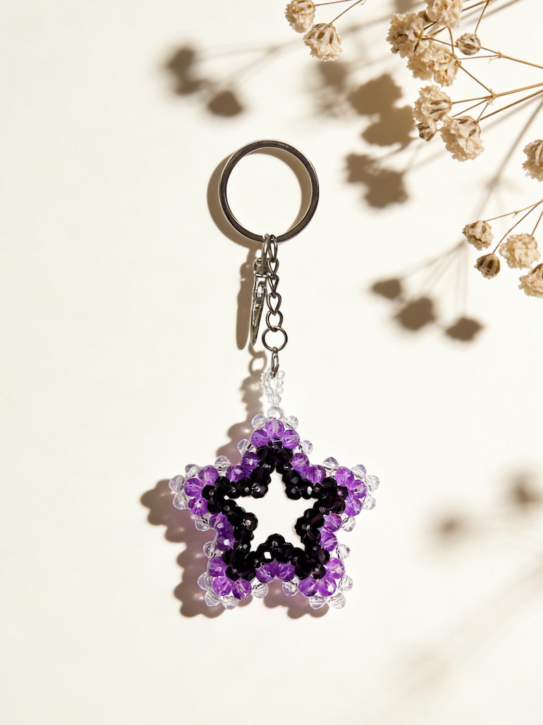 Porte-clés étoile en perles de cristal 3D, pendentif pour sac, accessoire coloré