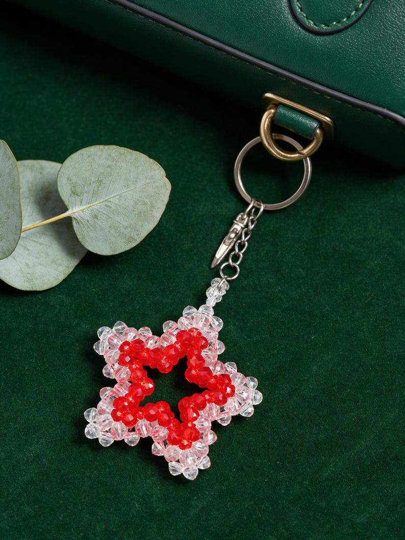 Porte-clés étoile en perles de cristal 3D, pendentif pour sac, accessoire coloré