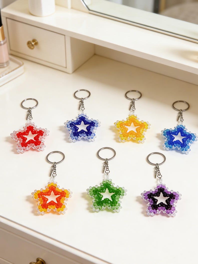 Porte-clés étoile en perles de cristal 3D, pendentif pour sac, accessoire coloré
