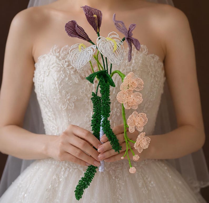 Bouquet de mariée en perles artisanal, fleurs éternelles, souvenir de mariage