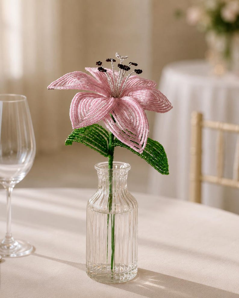 Tige de lys perlée à la main, bouquet scintillant, souvenir de mariage, cadeau pour la mariée