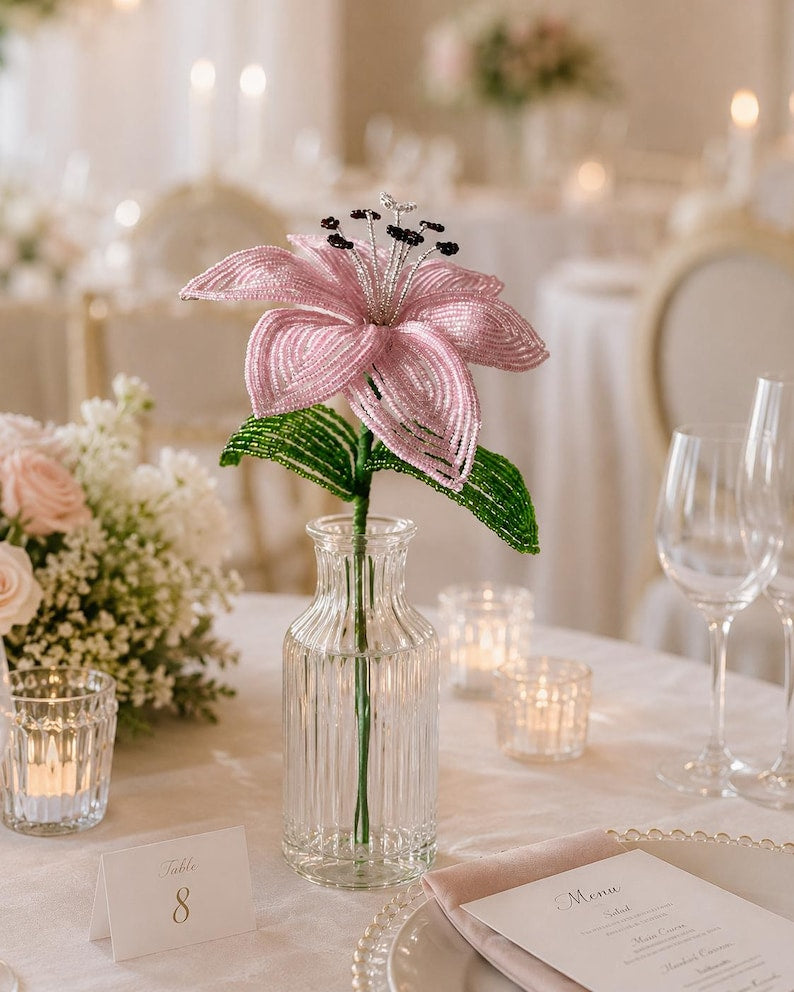 Tige de lys perlée à la main, bouquet scintillant, souvenir de mariage, cadeau pour la mariée