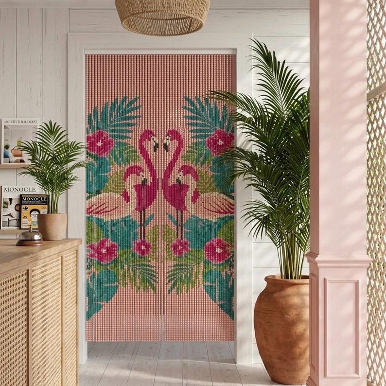 Rideau de perles acrylique flamant rose 90 cm - Séparateur de pièce porte