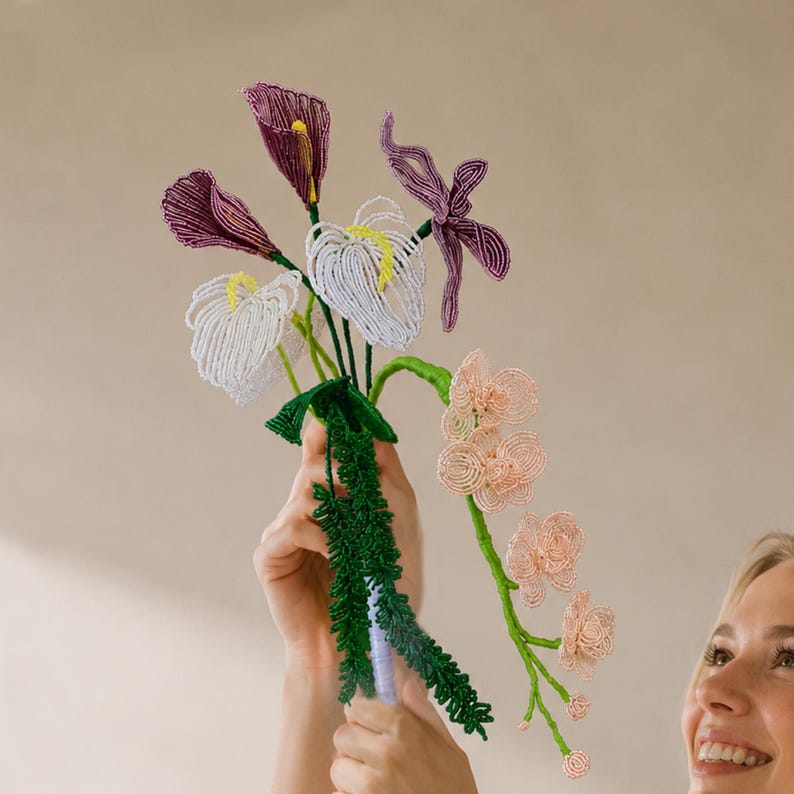 Bouquet de mariée en perles artisanal, fleurs éternelles, souvenir de mariage