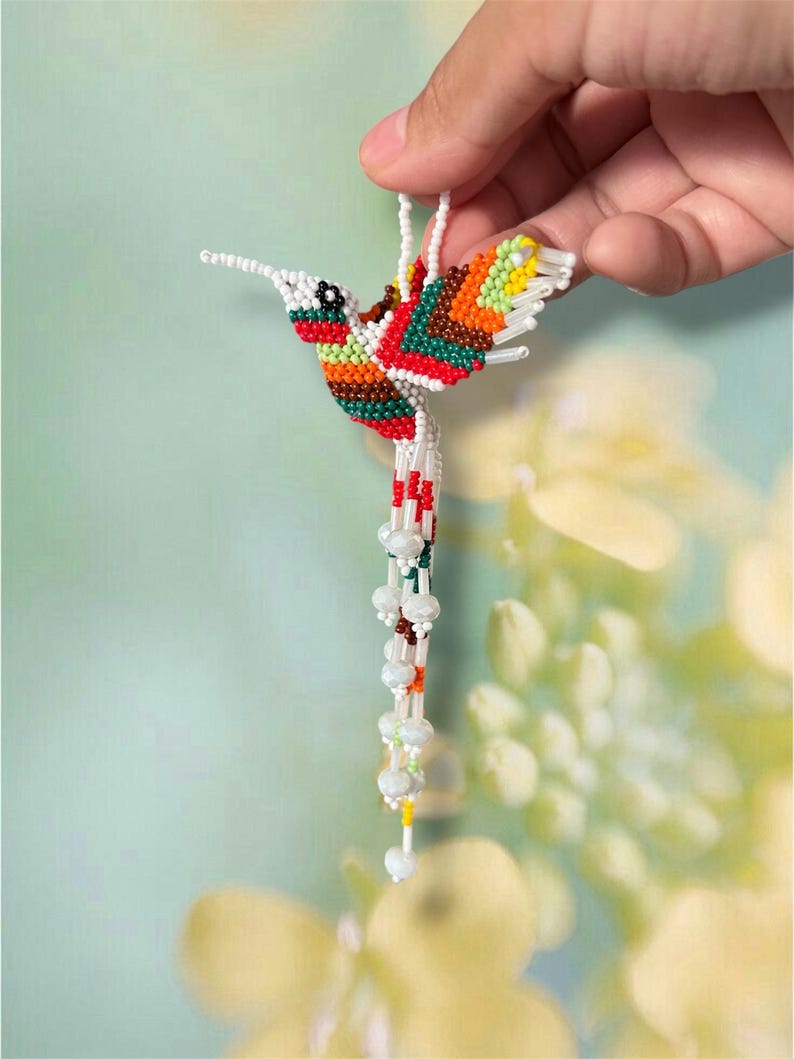 Ornement de colibri en perles de rocaille en verre tchèque, attrape-soleil