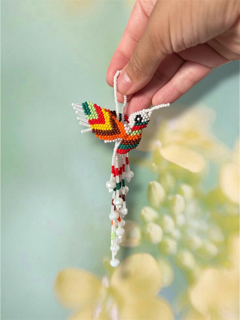 Ornement de colibri en perles de rocaille en verre tchèque, attrape-soleil