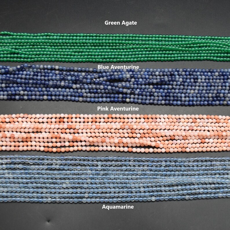 Perles rondes en pierres précieuses naturelles 3 mm, 15 pouces, pour fabrication de bijoux
