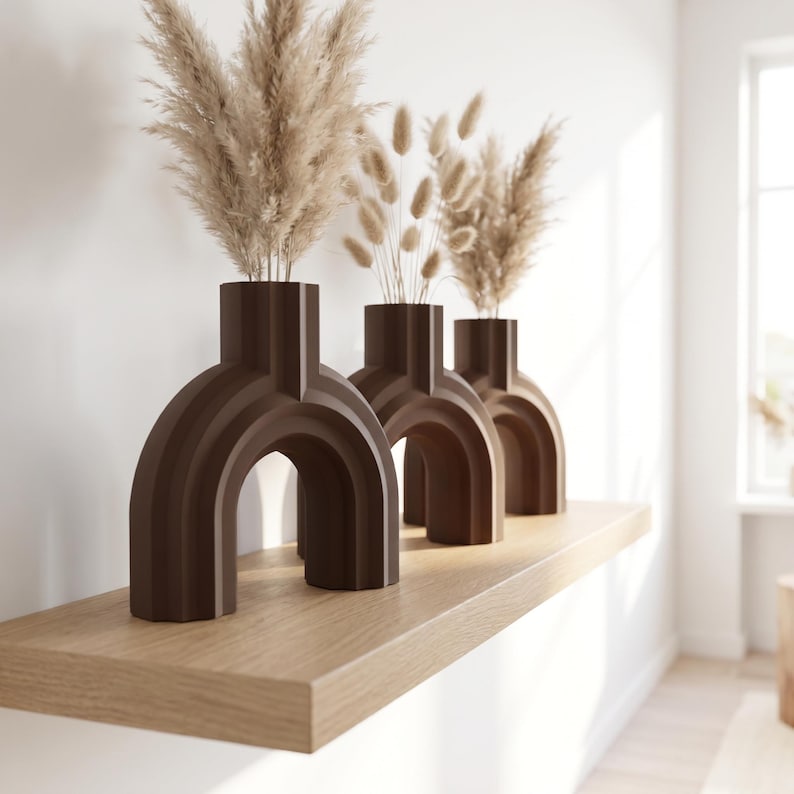 Vase arqué BRIDGE design moderne 5 tailles, fini mat, impression 3D, pour fleurs séchées et herbes de la pampa