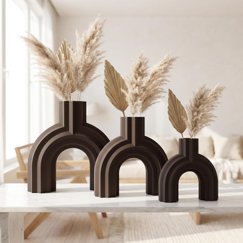 Vase arqué BRIDGE design moderne 5 tailles, fini mat, impression 3D, pour fleurs séchées et herbes de la pampa