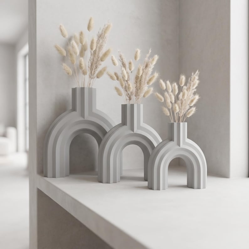 Vase arqué BRIDGE design moderne 5 tailles, fini mat, impression 3D, pour fleurs séchées et herbes de la pampa