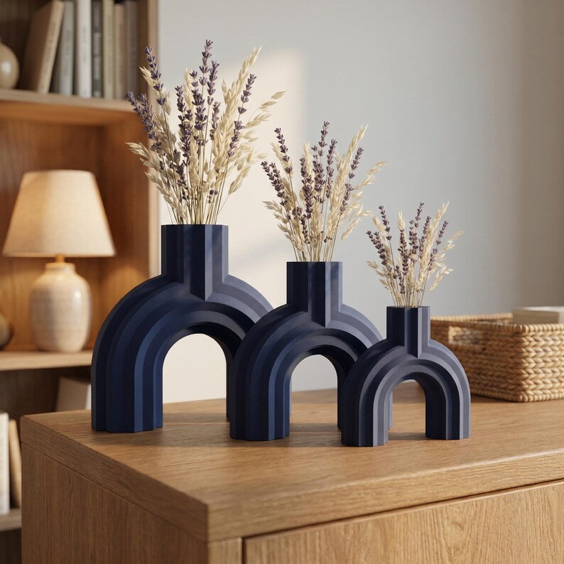 Vase arqué BRIDGE design moderne 5 tailles, fini mat, impression 3D, pour fleurs séchées et herbes de la pampa