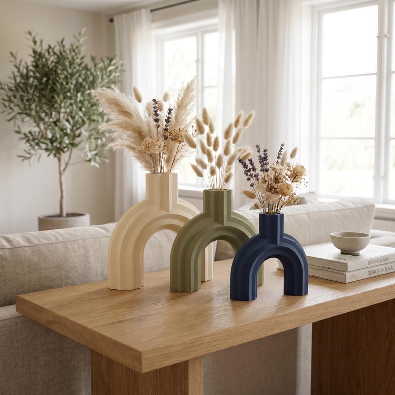 Vase arqué BRIDGE design moderne 5 tailles, fini mat, impression 3D, pour fleurs séchées et herbes de la pampa
