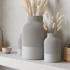 Vase côtelé 25-11 cm, impression 3D, fini mat velouté, pour fleurs séchées