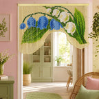 Rideau de perles bleu muguet 90 cm, séparateur de porte en bois floral, décoration murale bohème rétro