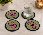 Ensemble de dessous de verre en perles fait main, motif papillon floral rose, décoration de table bohème, 6 pièces