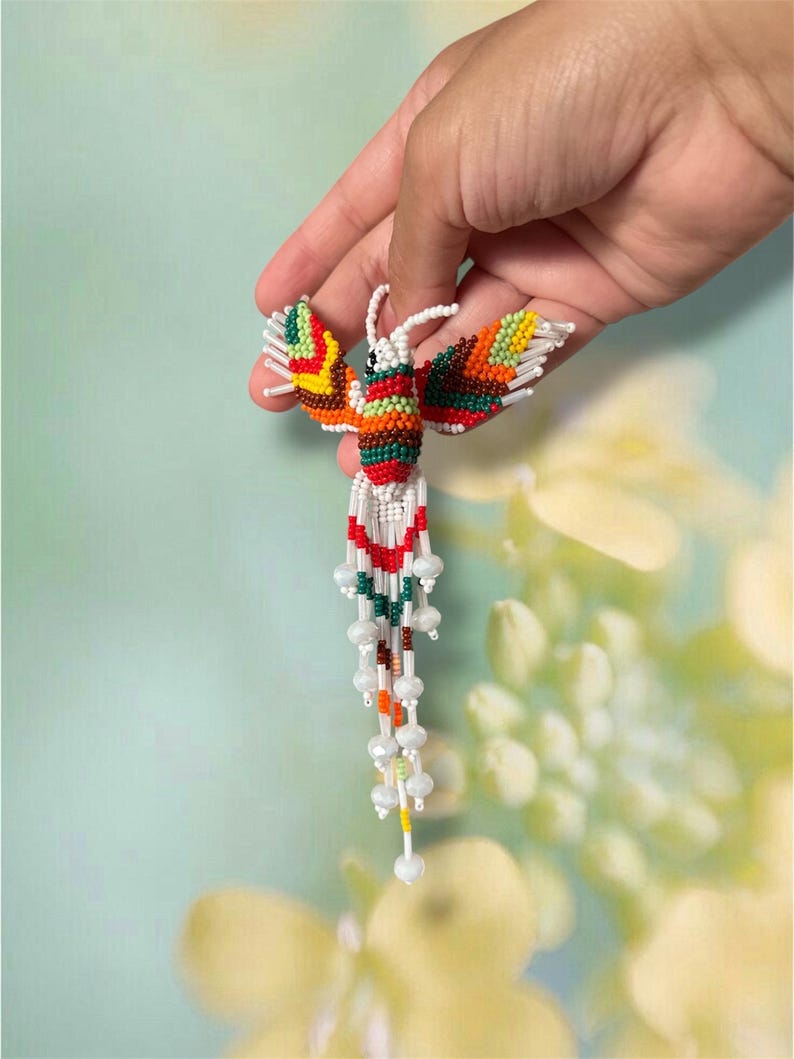 Ornement de colibri en perles de rocaille en verre tchèque, attrape-soleil