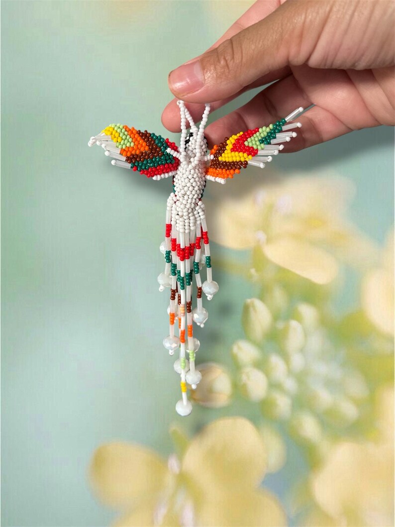 Ornement de colibri en perles de rocaille en verre tchèque, attrape-soleil