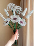 Bouquet de 10 fleurs perlées blanches, décoration intérieure française