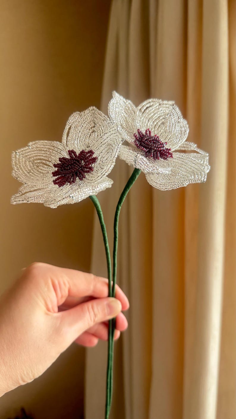 Bouquet de 10 fleurs perlées blanches, décoration intérieure française