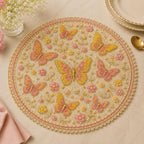 Napperon Rond en Perles Fait Main Motif Papillon Rose Jaune 13 Pouces