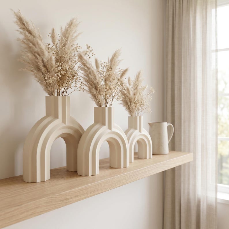 Vase arqué BRIDGE design moderne 5 tailles, fini mat, impression 3D, pour fleurs séchées et herbes de la pampa