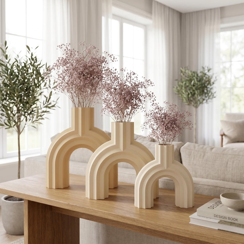 Vase arqué BRIDGE design moderne 5 tailles, fini mat, impression 3D, pour fleurs séchées et herbes de la pampa