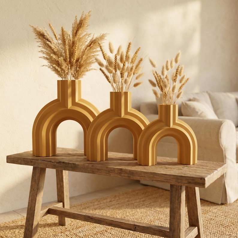 Vase arqué BRIDGE design moderne 5 tailles, fini mat, impression 3D, pour fleurs séchées et herbes de la pampa