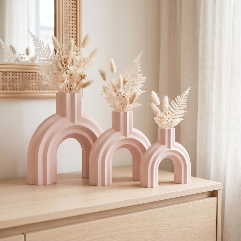 Vase arqué BRIDGE design moderne 5 tailles, fini mat, impression 3D, pour fleurs séchées et herbes de la pampa