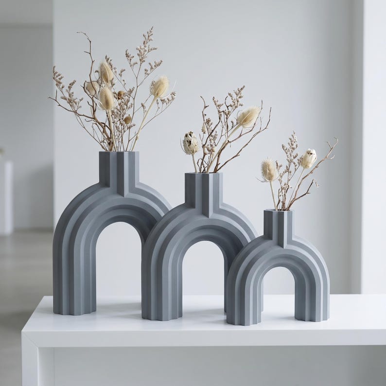 Vase arqué BRIDGE design moderne 5 tailles, fini mat, impression 3D, pour fleurs séchées et herbes de la pampa