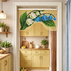 Rideau de perles bleu muguet 90 cm, séparateur de porte en bois floral, décoration murale bohème rétro