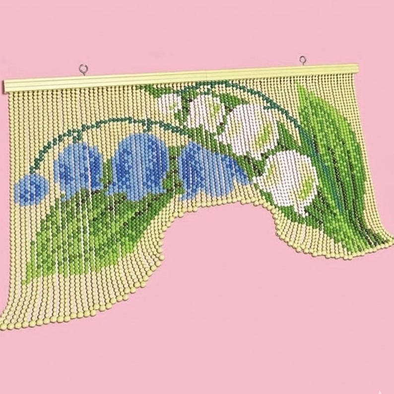 Rideau de perles bleu muguet 90 cm, séparateur de porte en bois floral, décoration murale bohème rétro