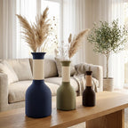 Vase carafe bicolore imprimé 3D, col côtelé, fini mat velouté, imperméable avec insert PETG, style bohème japonais, 24,5 cm