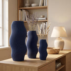 Vase Vague Moderne Texturé Ondulé pour Fleurs Séchées, Fait Main par Impression 3D, 5 Tailles