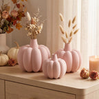 Vase Citrouille Côtelé Velouté pour Fleurs Séchées, Décoration Automne Halloween, Impression 3D