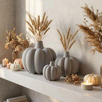 Vase Citrouille Côtelé Velouté pour Fleurs Séchées, Décoration Automne Halloween, Impression 3D